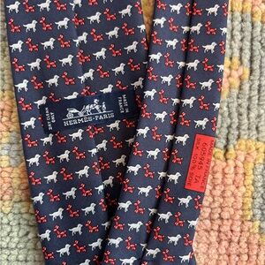 Hermes Dark Blue and Red Geometric Tie